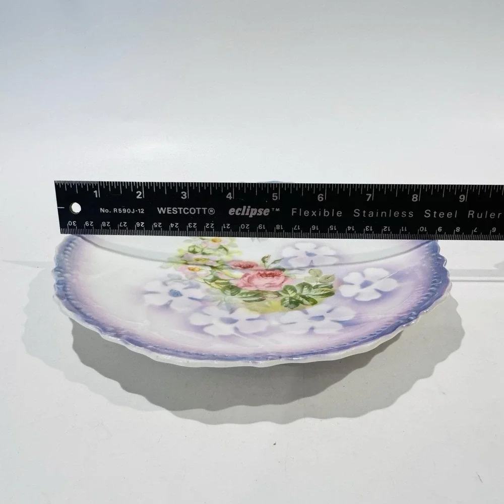 Antique Purple Floral Cabinet Plate w Iridescent Finish‎  Leuchtenburg Germany